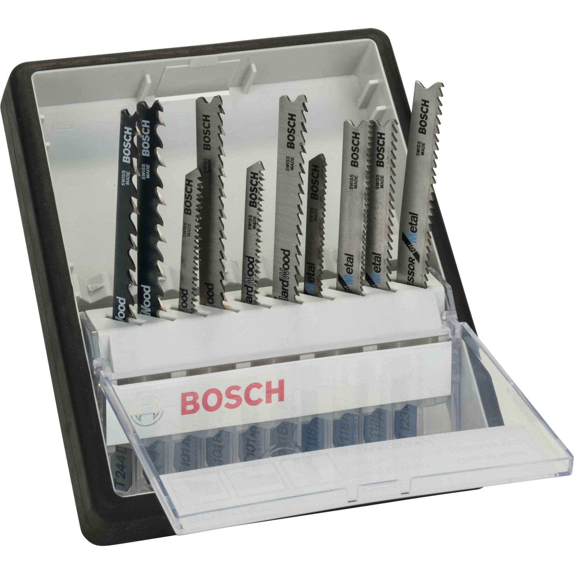 Bosch Professional Zubehör, Sägeblatt, 10-tlg. Stichsägeblatt-Set Wood and Metal, Robust Line, T-Schaft