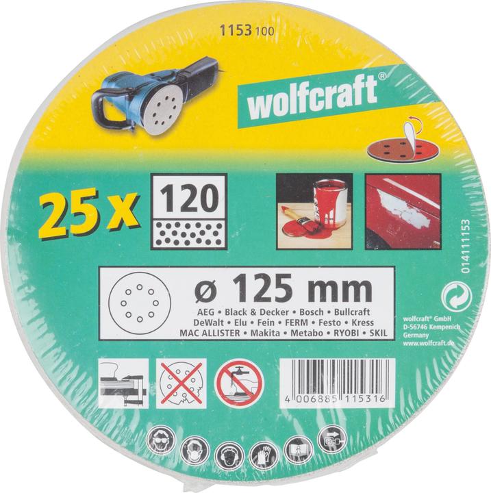 Actual product image wolfcraft wolfcraft 5 adhesive sanding discs exc. stearate K40 ø125 (40)