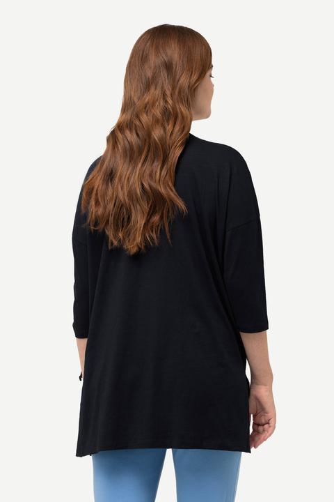 Immagine prodotto Ulla Popken Maglia in cotone biologico con laccetto per l'arricciatura, scollo a girocollo e maniche a 3/4 (50, 52)