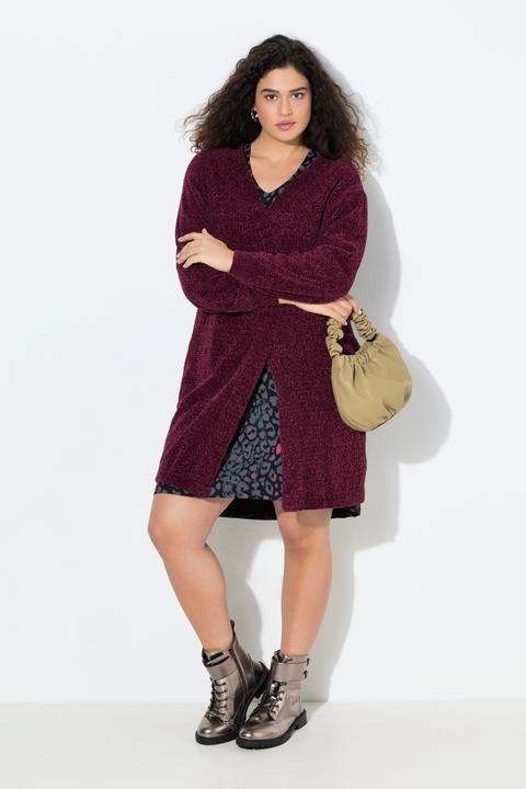 Image du produit Ulla Popken Cardigan en maille chenille à col en V et manches longues, coupe ouverte (50, 52)