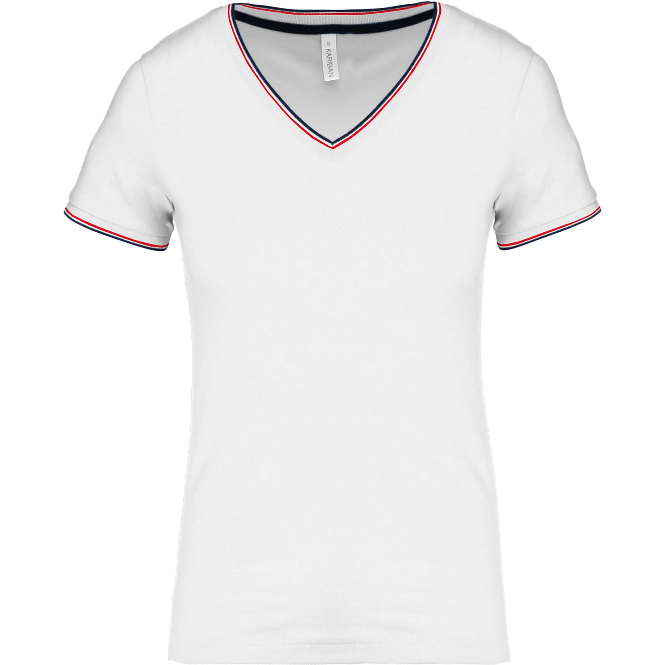 Kariban, Damen, Shirt, Maille Piquée Col V, Blau, Rot, Weiss, (XXL)