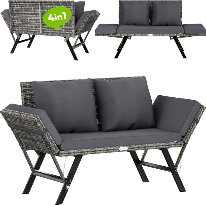 Casaria Banc de jardin 2en1 avec coussins
