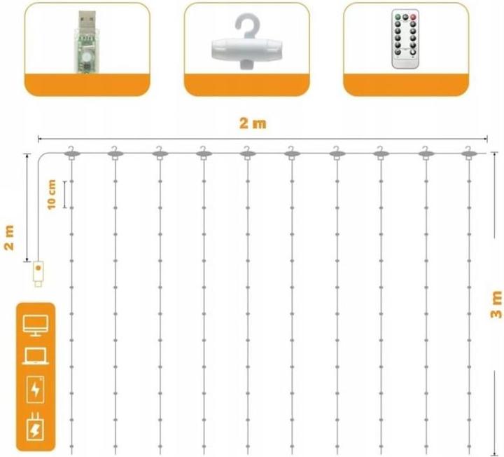 Actual product image OEM LED light curtain (200 LEDs) 3 m x 2 m COLD WHITE (Various)
