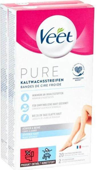 Produktbild Veet Kaltwachsstreifen sensible Haut Pure für Beine & Körper (451.25 ml, 20 x, 76 g)