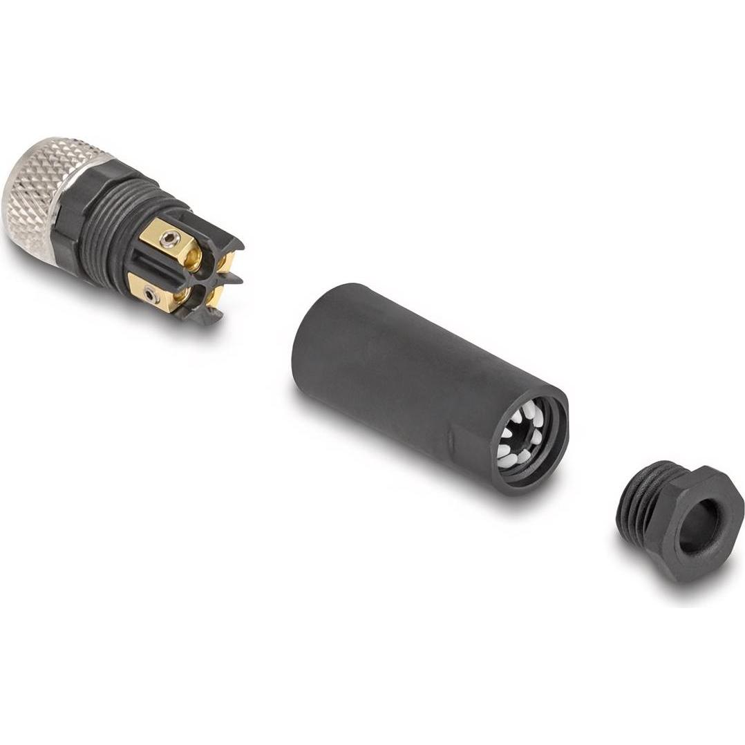 Delock Connettore a spina M8 Presa a 4 pin con codifica A per il montaggio, Cavo + Spina elettrica, Nero