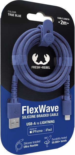 Image du produit Fresh'N Rebel Fresh 'n Rebel USB-A zu Lightning silicone geflochtenes Kabel "FlexWave" 2m, True Blue (2 m, 12 W)