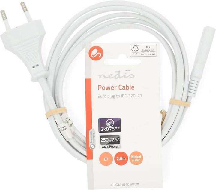 Image du produit Nedis Câble d'alimentation - Euro mâle - IEC-320-C7 - droit - droit - nickelé - 2.00 m - plat - PVC (2 m)