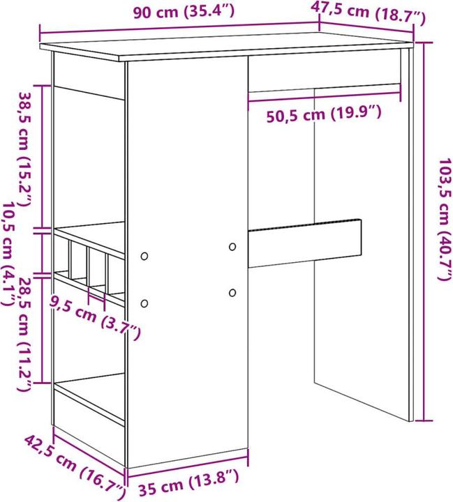 Produktbild vidaXL Bartisch (90 x 47.50 x 103.50 cm)