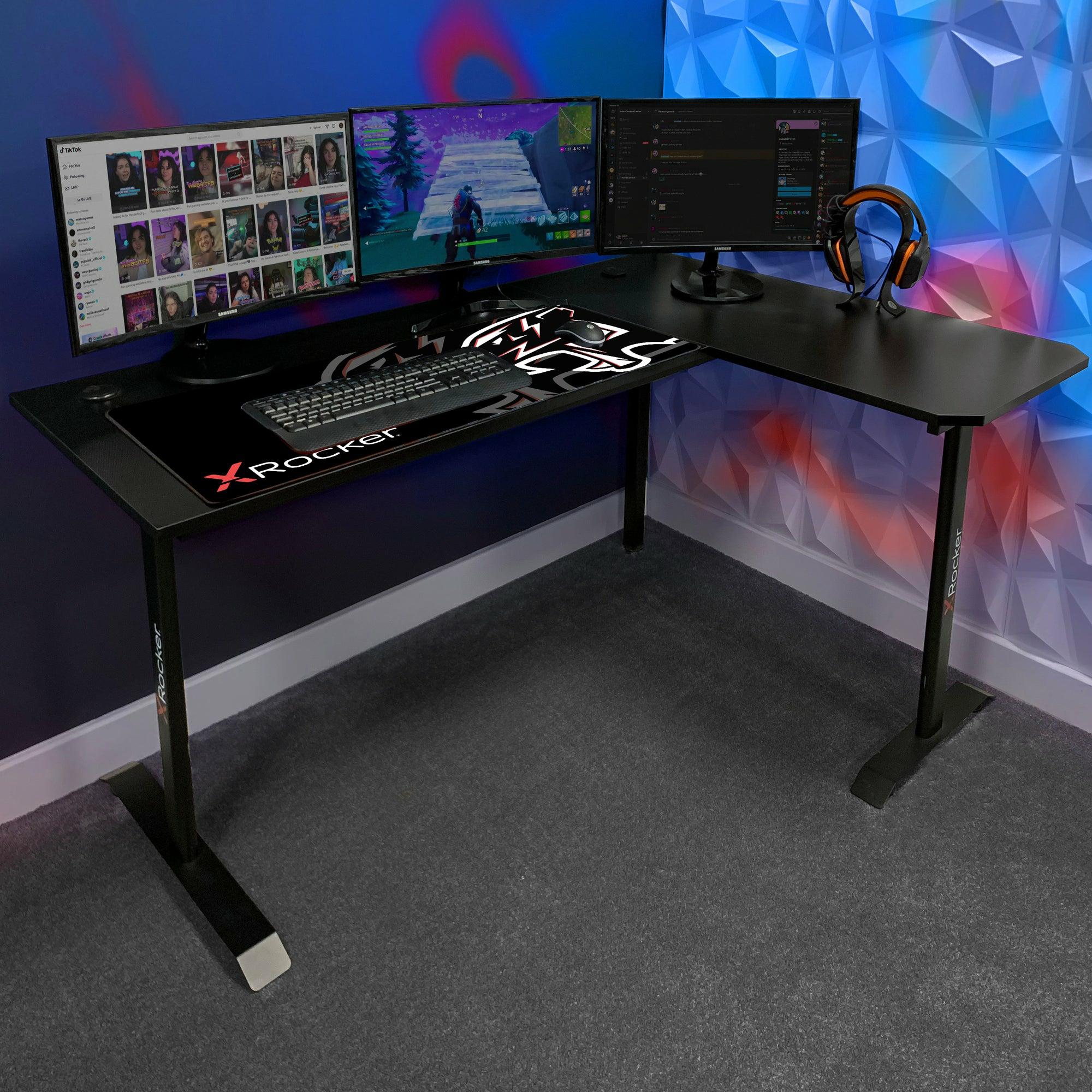 Thumbnail - X Rocker Bureau de jeu en coin en L réversible Panther XL Ambi Noir Carbone, Gaming Tisch, Grau