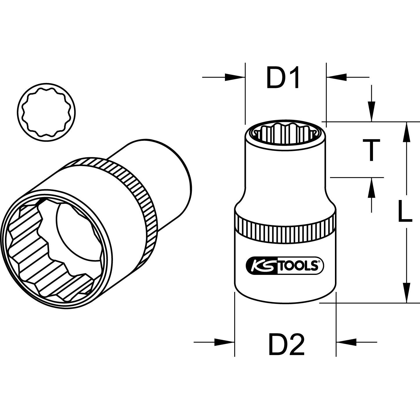 Thumbnail - KS Tools, Steckschlüssel + Stecknuss, 1" 12-Kant-Stecknuss kurz (38 mm)
