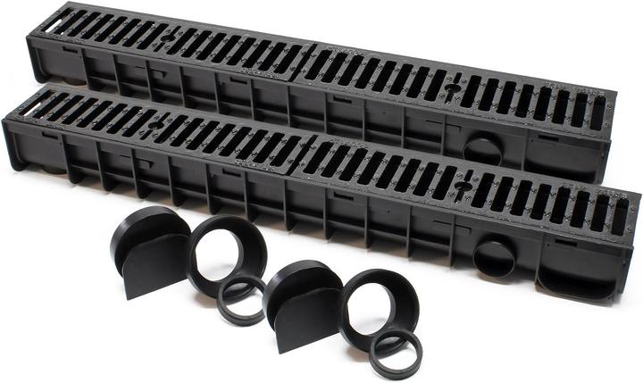 Wiltec Entwässerungsrinne 2x1m Abdeckrost 12,5t Gusseisen Ablaufrinne Abwasserrinne