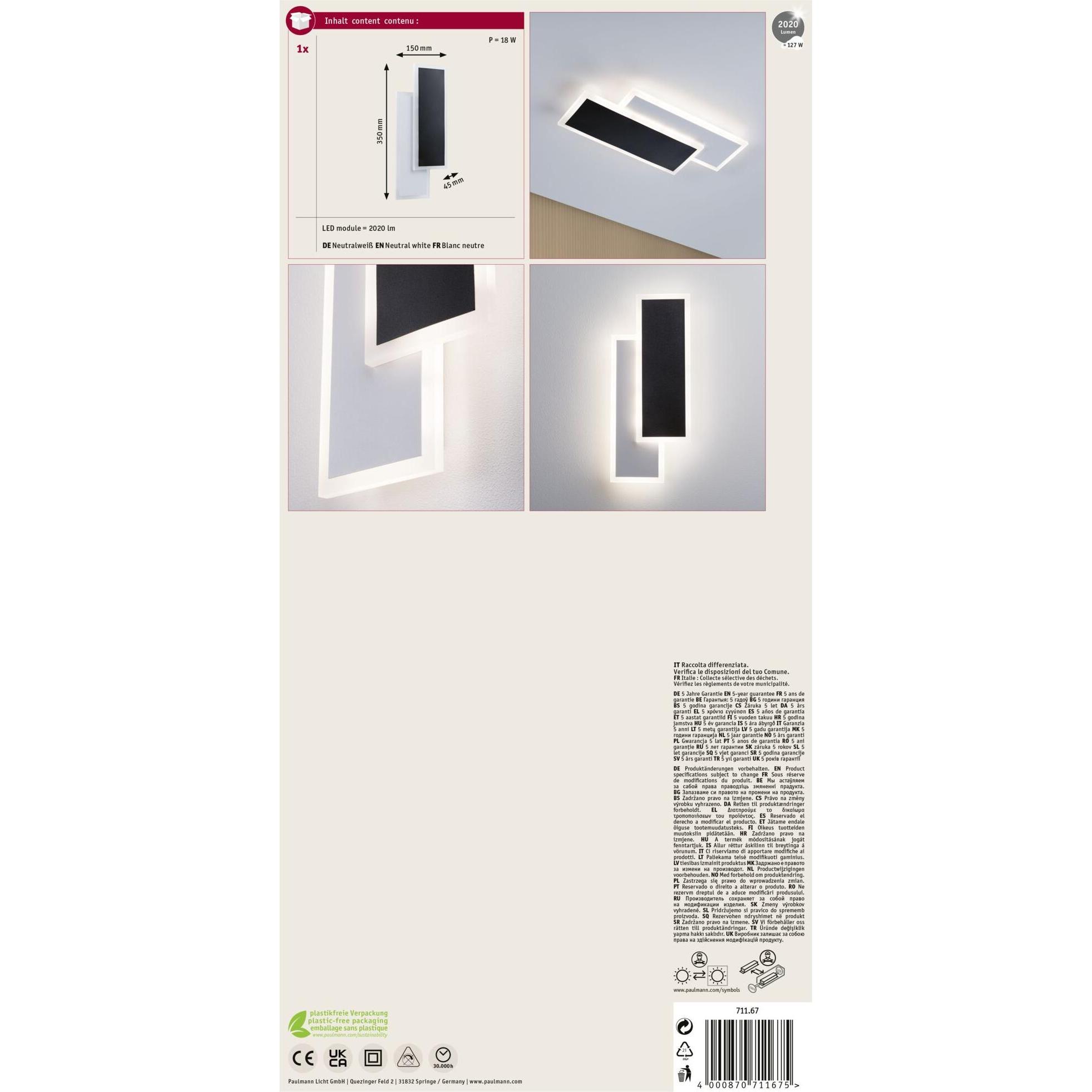 Thumbnail - Paulmann, Wandleuchte + Deckenleuchte, Wandleuchte 2Form (2020 lm)