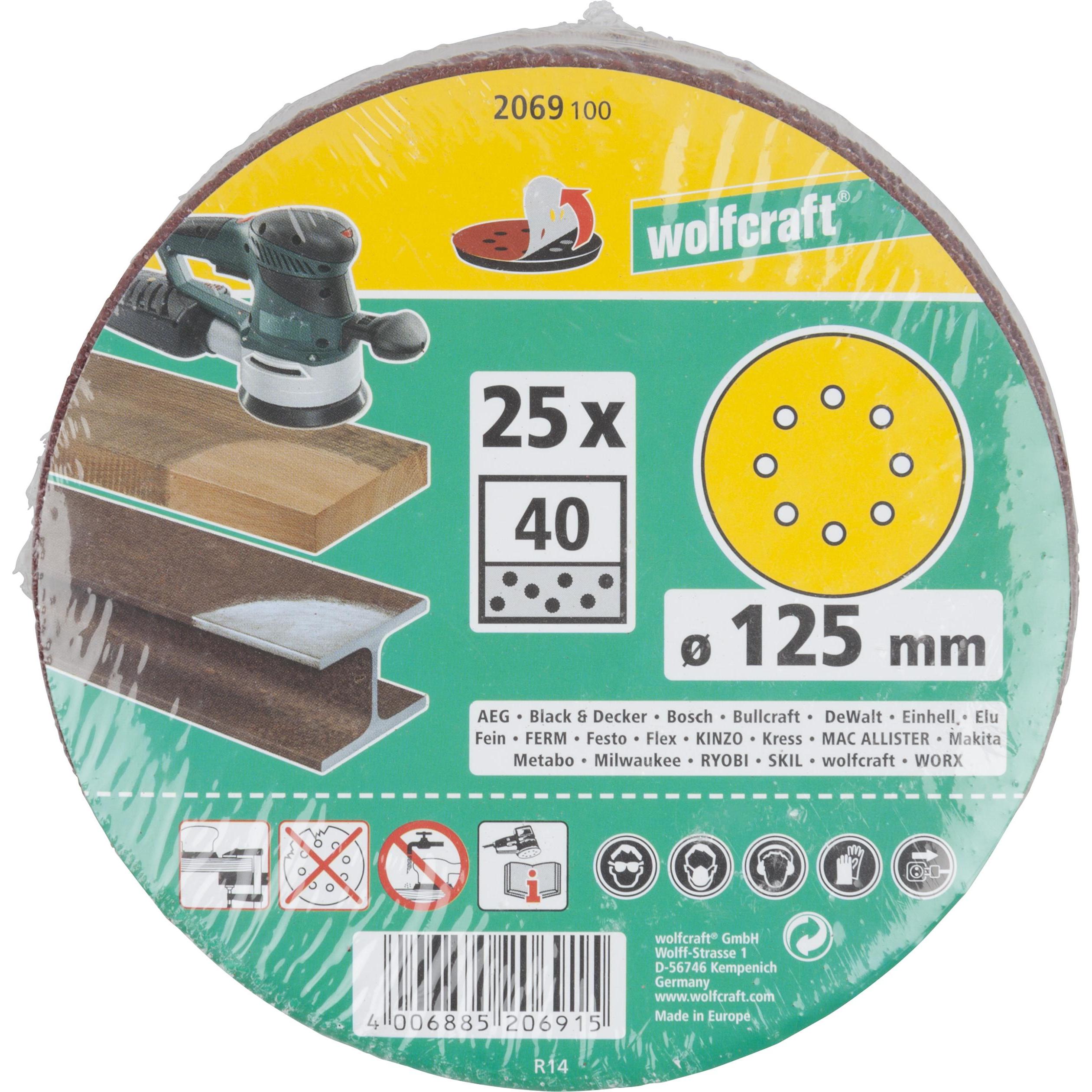 Thumbnail - wolfcraft, Schleifmittel, 25 Haft-Schleifscheiben für Holz/Metall, Ø 125 mm, Körnung 80 (80)