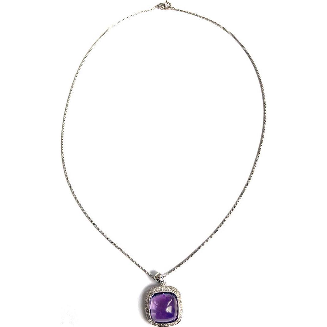Thumbnail - Xen, Halsschmuck, Anhänger mit Kette Amethyst Cushion-Cabochon 45 cm 925 Silber, (925 Sterling Silber, 45 cm)
