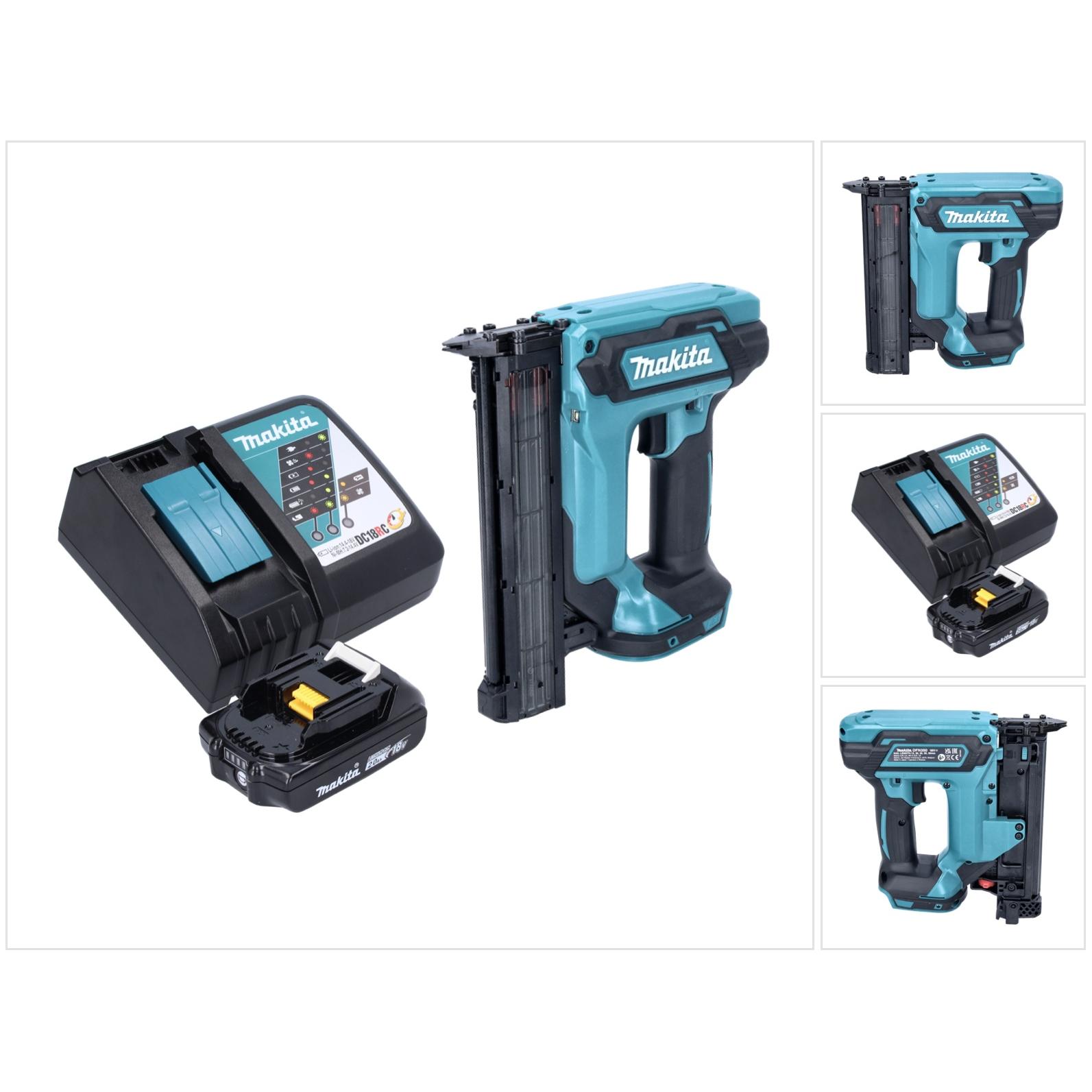 Makita, Tacker + Nagelpistole, DFN 350 RA1 Akku Stauchkopfnagler 18 V 15 - 35 mm + 1x Akku 2,0 Ah + Ladegerät