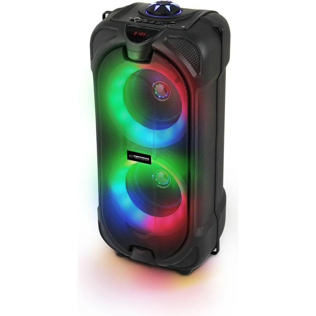 Esperanza EP157 BT FM LED RGB Lautsprecher Schwarz 10W (5 h, Akkubetrieb), Bluetooth Lautsprecher, Schwarz