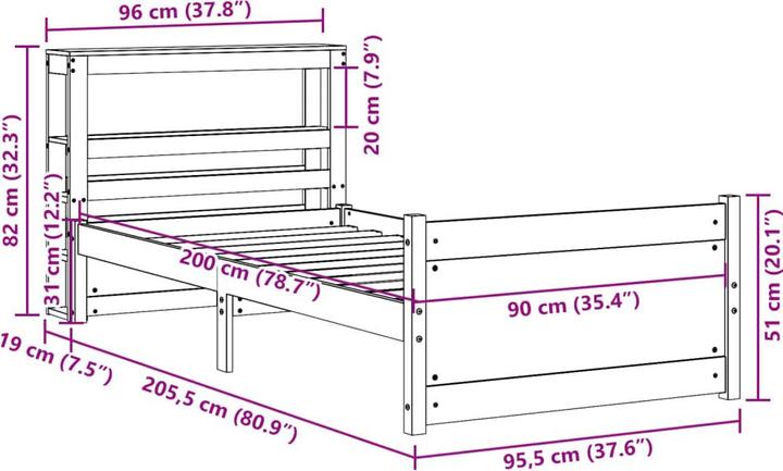 Image du produit vidaXL Cadre de lit (90 x 200 cm)