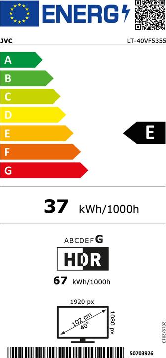 Energy Label JVC LT-40VF5355 LED-TV FHD SMART TIVO (40", Full HD, DE)