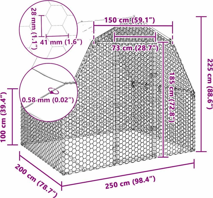 Immagine prodotto VidaXL Pollaio con tetto 2,5x2x2,25 m Recinto per polli da cortile in acciaio zincato