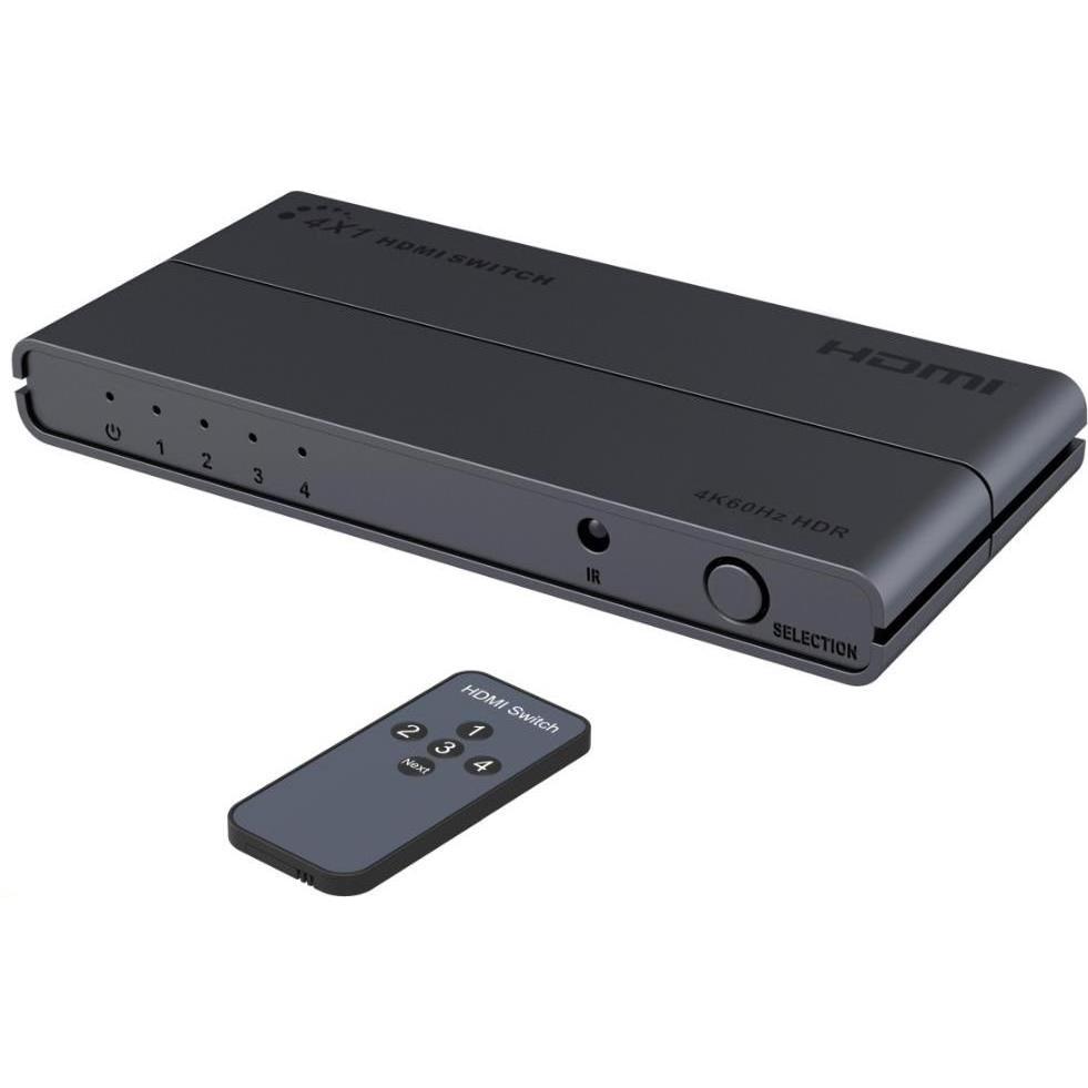 PremiumCord HDMI-Switch 4:1 schwarz / 4K x 2K @ 60Hz / 1080p / HDR / Fernbedienung, Switch box