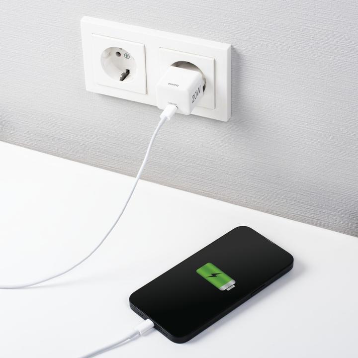Actual product image Hama Mini Charger, Power Delivery (PD)/Qualcomm®, 20 Watt, White (20 W, 1 portion)