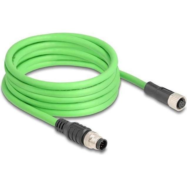 Delock M12 Kabel A-kodiert 8 Pin Stecker zu Buchse PUR (TPU) 5 m (SF/UTP, 5 m), Netzwerkkabel