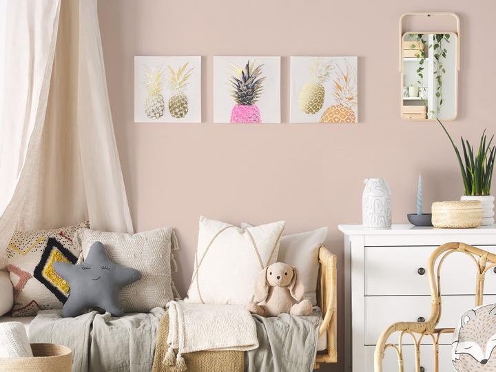 Immagine prodotto Beliani Quadro su tela rosa/oro motivo ananas set di 3 30 x 30 cm APESIKA (30 x 30 cm)