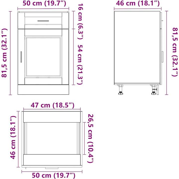 Produktbild vidaXL Küchenunterschrank (50 x 46 x 81.50 cm)