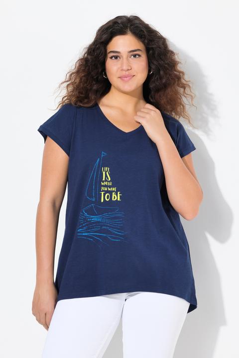 Immagine prodotto Ulla Popken T-shirt dal taglio svasato con barca, scollo a V e mezze maniche (46, 48)