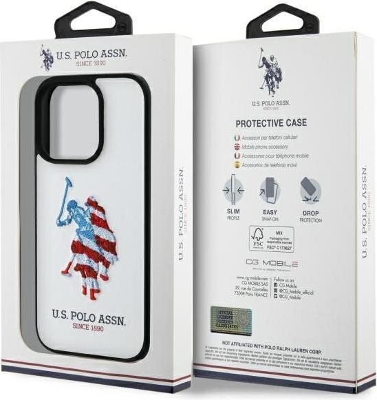 Actual product image U.S. Polo US Polo USHCP15XPUSH iPhone 15 Pro Max 6.7 white/white Leather Big DH American Flag (Apple iPhone 15 Pro Max)