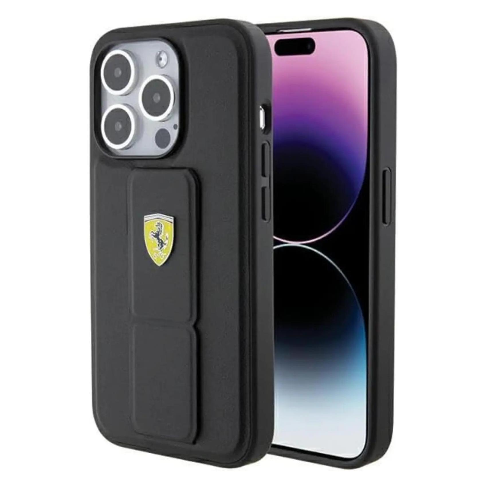 Ferrari FEHCP15XGSPSIK IPhone 15 Pro Max 6, 7" Czarny/zwart Hardcase Grip Standaard (Apple IPhone 15 Pro Max), Smartphonehoes, Zwart