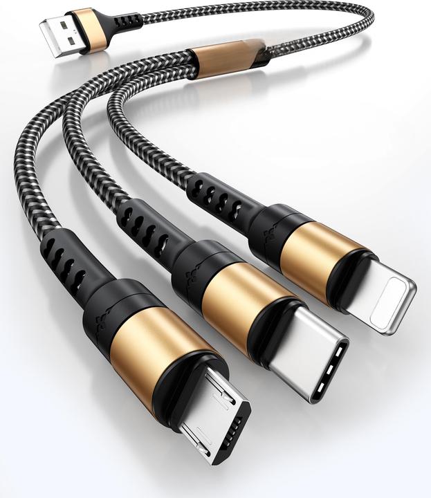 Image du produit Alopini Universelles Ladekabel Nylon Quick 3-in-1-Mehrfachladekabel mit Micro-USB (3 m)