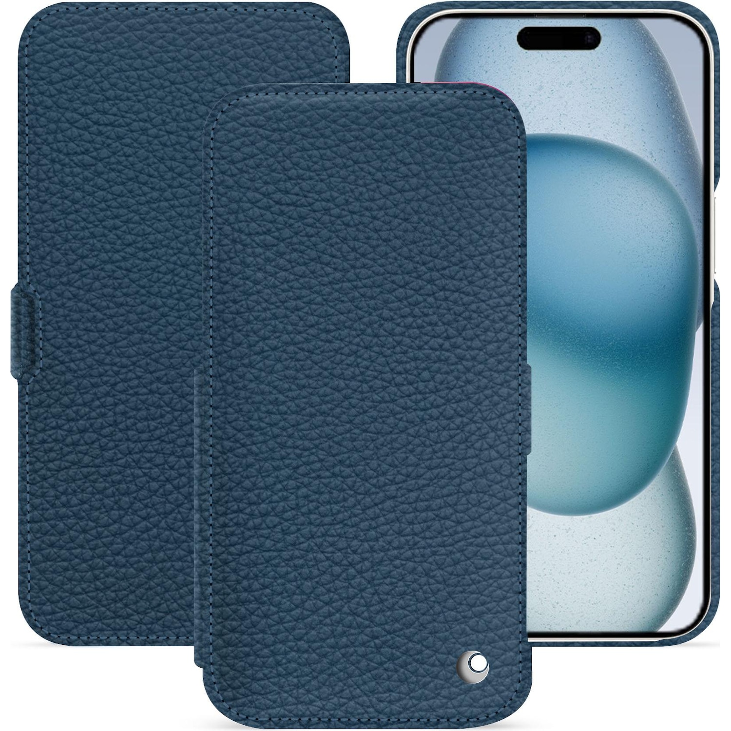 Noreve Lederschutzhülle horizontal (Apple iPhone 15), Smartphone Hülle, Blau
