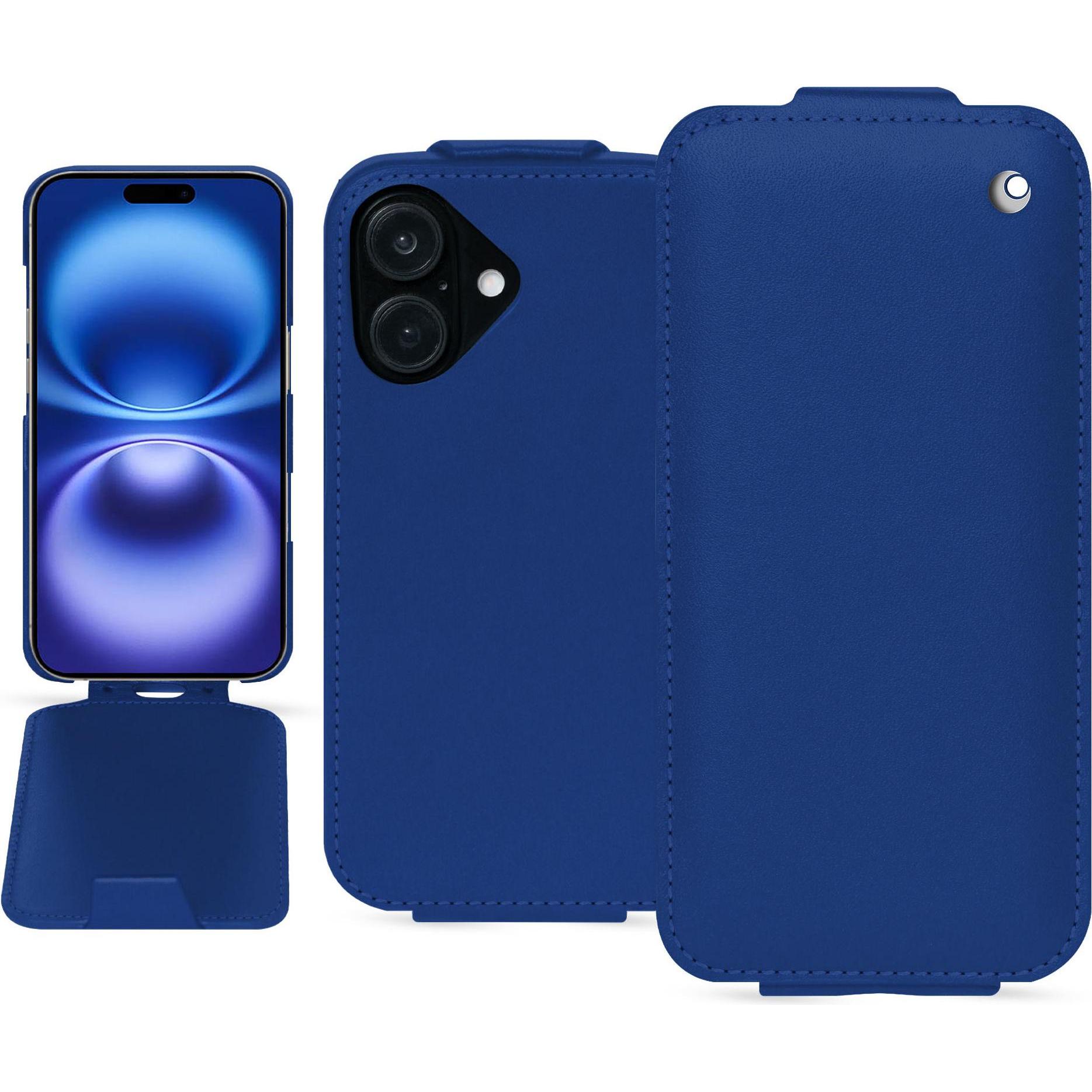 Noreve Lederschutzhülle vertikal (Apple iPhone 16), Smartphone Hülle, Blau