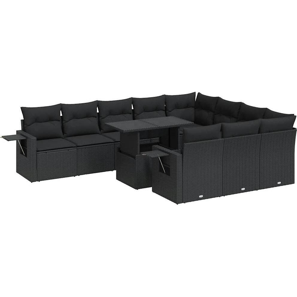 VidaXL, Gartenlounge, 11-tlg. Garten-Sofagarnitur mit Kissen Schwarz Poly Rattan