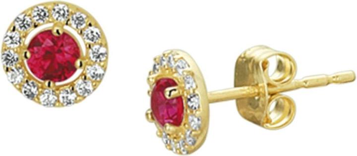 Actual product image Sparkle14 ear buttons syn.Robijn and Zirconia Halo - 6 mm - Gold (Zirconia, Sapphire, Synthetic emerald)