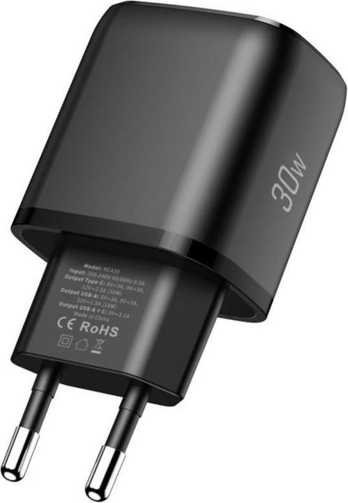 Produktbild Tech-Protect NCA30 PD 30W / QC3.0 USB-A / USB-C Wandladegerät - schwarz (30 W, 2 Ports)
