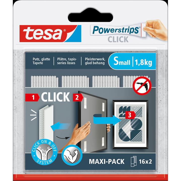 Immagine prodotto tesa Powerstrips CLICK - Cuscinetti adesivi in velcro - Appendi quadri senza forare - Piccolo 1,8kg - 16 (20 mm)