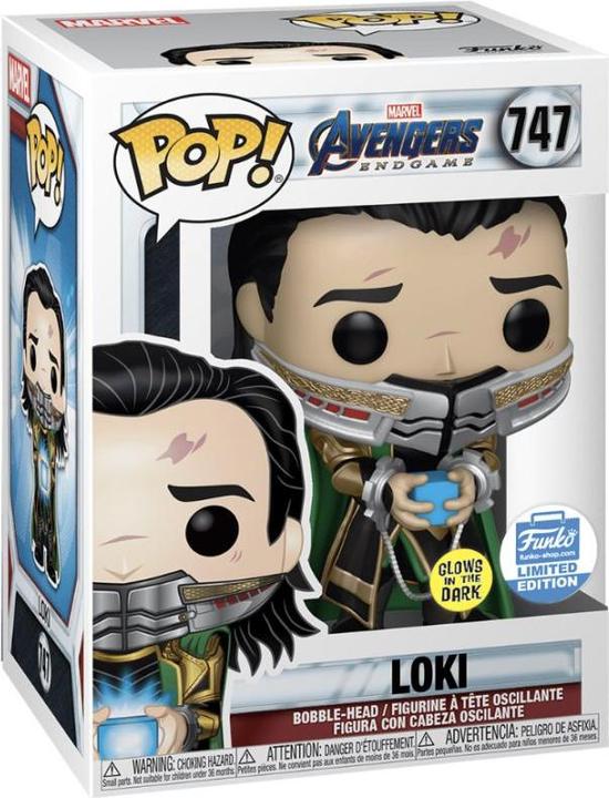 Actual product image Funko POP! Marvel The Avengers Endgame Loki (Arrested With Tesseract) Exclusive Phosphorescente