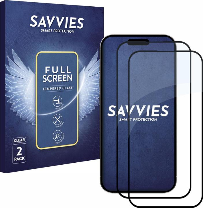 Produktbild Savvies Full-Screen Displayschutz Panzerglas Schutzglas (2 Stück, Apple iPhone 15 Pro)