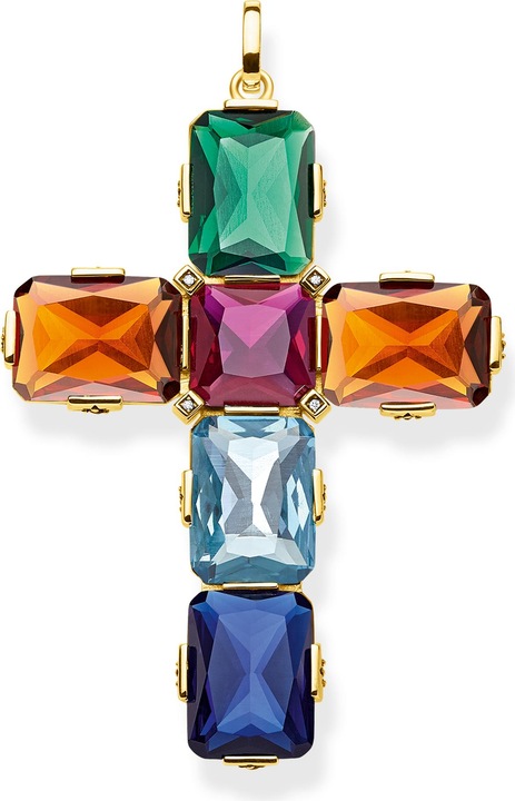Image du produit Thomas Sabo Pendentif croix pierres colorées or grand (Argent 925)