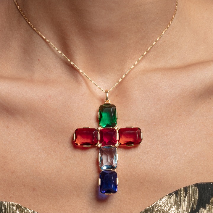 Image du produit Thomas Sabo Pendentif croix pierres colorées or grand (Argent 925)