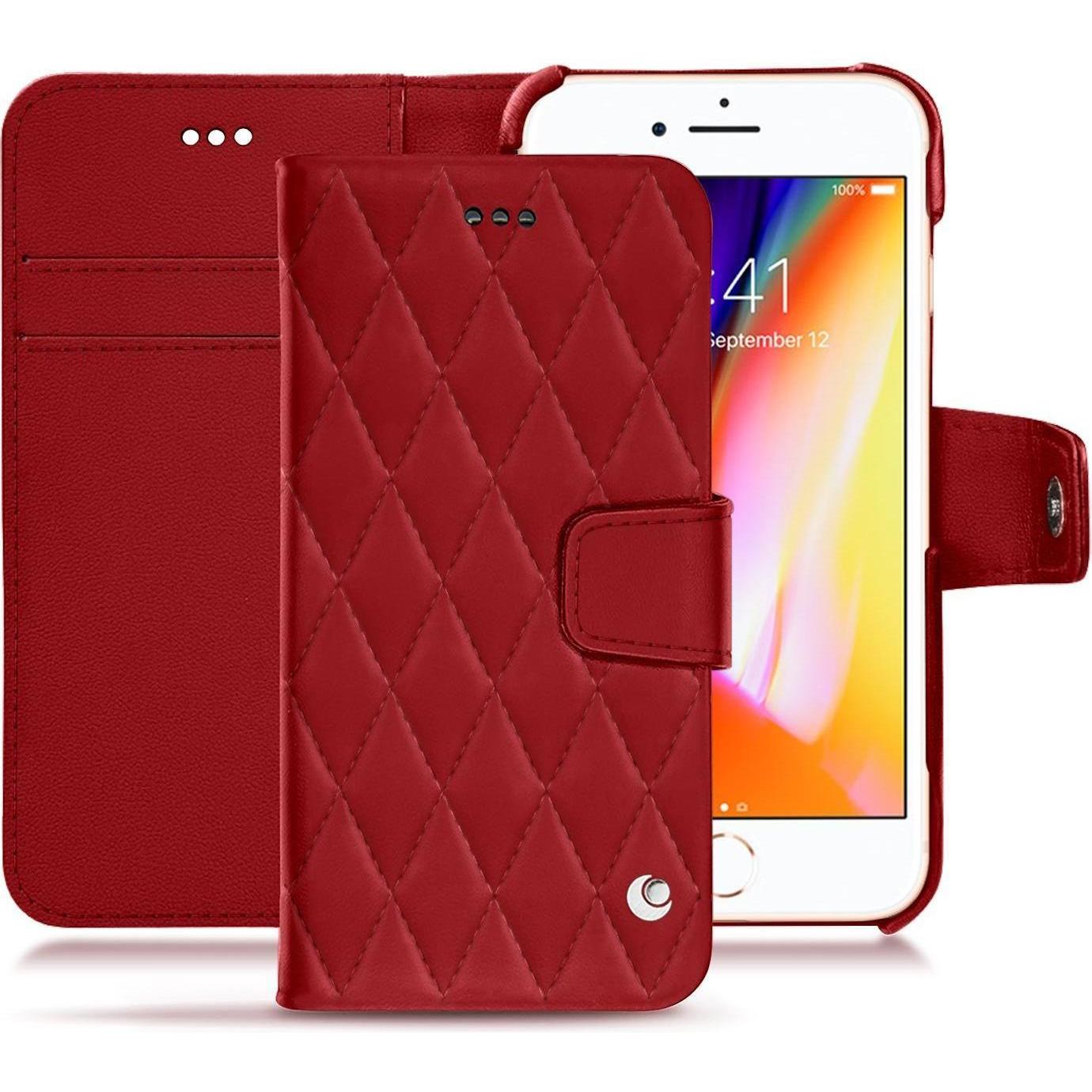 Noreve Lederschutzhülle Wallet (Apple iPhone 8), Smartphone Hülle, Rot