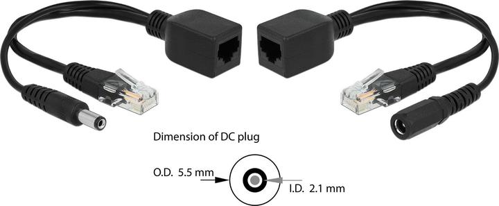 Produktbild Delock PoE Converter 9-57V passiv Set, 100Mbps, DC 5,5 x 2,1mm (802.3at (PoE+), 45.60 W)