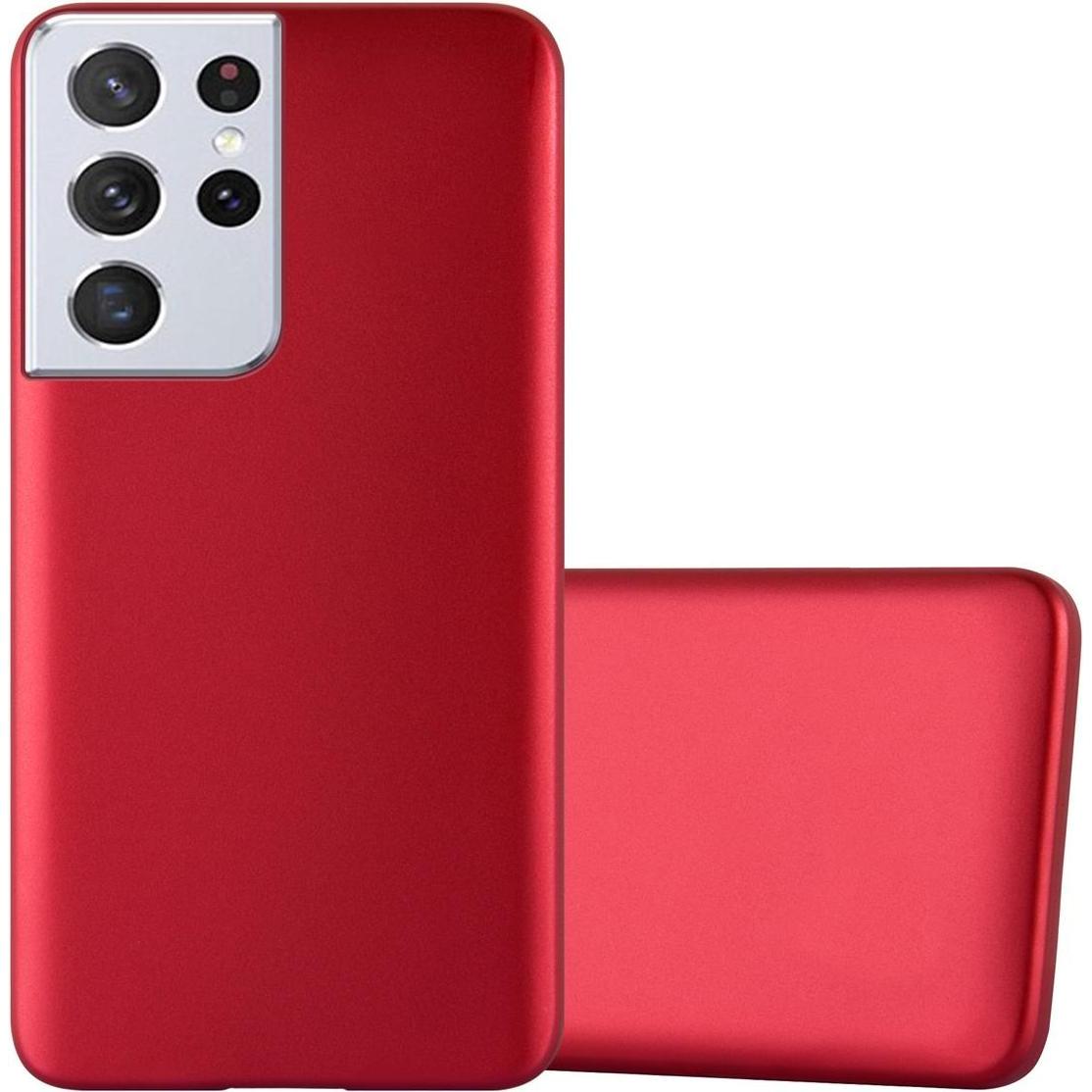 Cadorabo TPU Matt Metallic Cover (Samsung Galaxy S21 Ultra), Smartphone Hülle, Rot