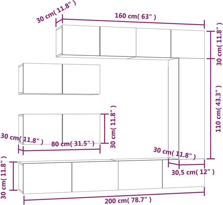 Produktbild vidaXL TV-Schrank-Set (100 x 30 x 30 cm)