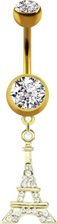 Actual product image Star Piercing Banana 14k gold-plated with ball and ball crystal silver pendant Eiffel Tower (Brass, Surgical steel 316L)