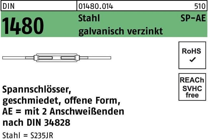 Produktbild Spannschloss DIN 1480 offen m.2Schweissenden SP-AE M 14 Stahl 3.6 verzinkt verzinkt verzinkt...