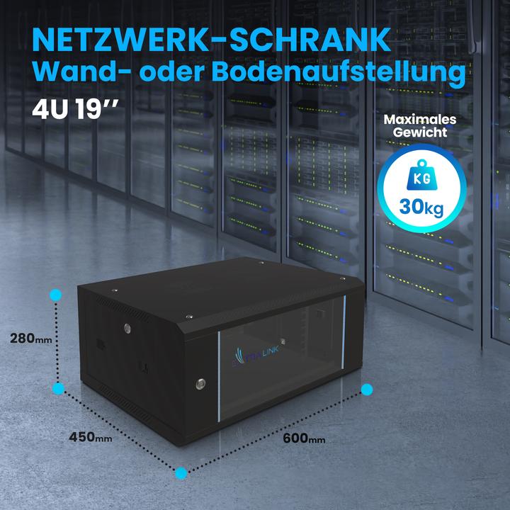 Produktbild Extralink 4U 600X450 WALL-MOUNTED RACKMOUNT CABINET BLACK Wall mounted rack (4 HE, 19 Zoll Rack)