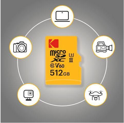 Actual product image Kodak mSD 256GB UHS-II U3 V60 Pro +adapt (256 GB, microSDXC, U3, UHS-II)